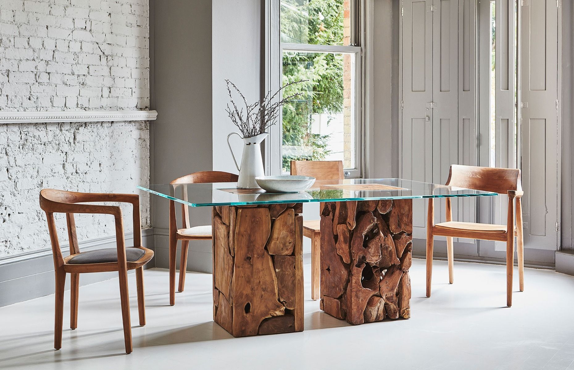 Teak Root Glass Dining Table 