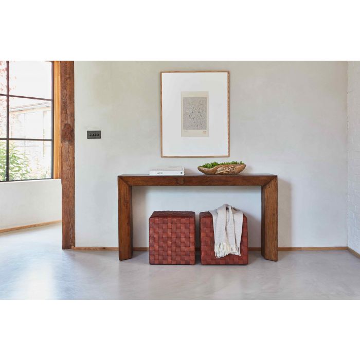 Woven Leather Cognac Footstool