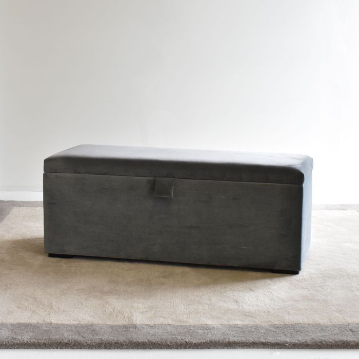Fabric Ottoman in Stain Resistant Velvet Blue Savoy Outlet