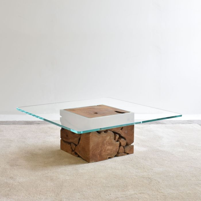 Teak Root Glass Coffee Table 002 - Outlet