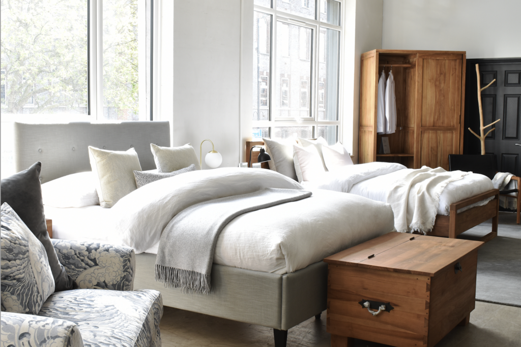 A photo of Raft's North London store showing our exclusive bedroom collection 